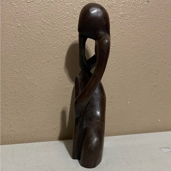 Vintage African Art Hand Carved Wooden Thinking Man Sculpture 12” Statue - Picture 5 of 5